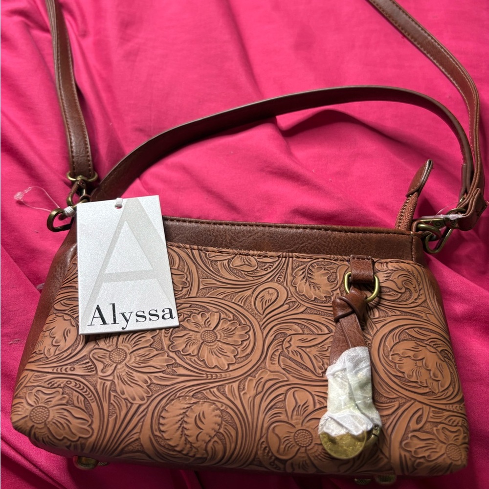 Alyssa Floral Tooled Leather Crossbody Bag in Brown